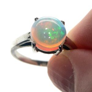 White Precious Opal 3.01ct Platinum Finish Solid 925 Sterling Silver Ring